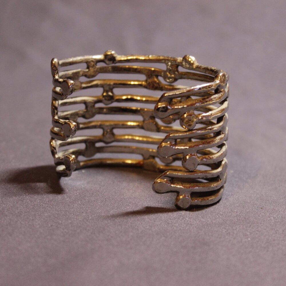 Silver Stack Ring Cuff Bracelet - Silver Plated - image 4